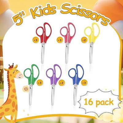 16 Packs Kids Blunt Tip Safety Scissors Bulk,5" Stainless Steel Craft Scissors for Preschool kindergarten, Xnluothsk