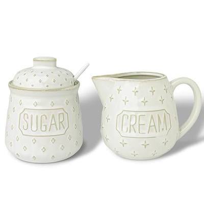 GDCZ Ceramic Sugar and Creamer Set, Coffee Serving Set (White) | Elegant Sugar & Creamer Set,With Lid and Spoon,Durable Ceramic,Embossed Texture
