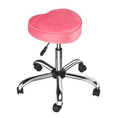 OmySalon Vanity Stool with Wheels, Adjustable Rolling Swivel Stools, Roll Around Small Chair for Makeup Hair Stylist Tattoo Nail, Velvet for Beauty SPA, Barbershop, Bar, Office, Hot Pink