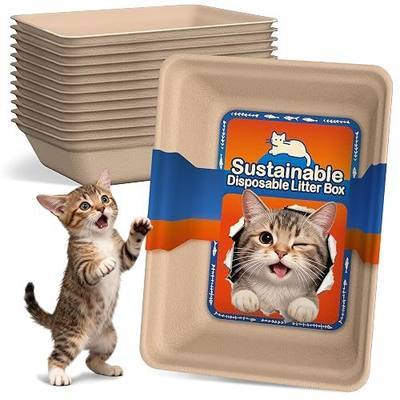 12-Pack Disposable Cat Litter Boxes: Leak-Proof & Odor-Control Cat Trays | 17.5''x13.6'' Eco-Friendly Easy Disposal Litter Box for Travel Indoor or Emergency Use Standalone or as Liner No Scrubbing