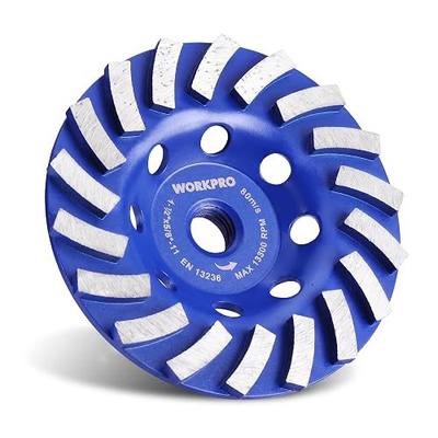 WORKPRO 4.5" Spiral Turbo Diamond Grinding Cup Wheel for Concrete | 5/8"-11 Thread, Fast Material Removal, Surface Leveling, Smooth Grinding, Long Service Life