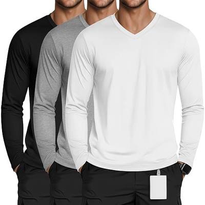 3 Pack Men's Long Sleeve Underscrub Nurse V Neck Scrub Undershirts Fitted Base Layer Tees for Medical Uniforms
