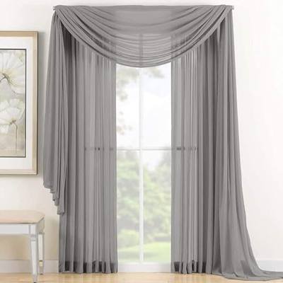3 Piece Sheer Panel (2 Pieces 58" x 84") and Scarf Window (1 Pieces 37" x 216") Curtain Combo Set (Gray)