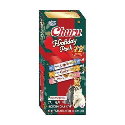 INABA Churu Cat Treats Lickable Tubes, Holiday Variety Pack, 12ct | Wild-caught tuna, Real chicken, 91% moisture, Grain-free, Preservative-free, High protein, 12 x 0.5 oz tubes