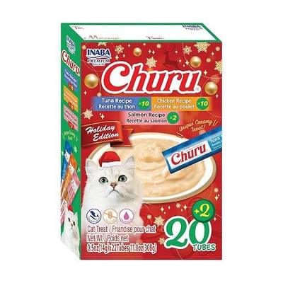 INABA Churu Cat Treats Lickable Tubes, Holiday Variety Pack, 22ct | Wild-caught tuna, Real chicken, 91% moisture, Grain-free, Preservative-free, High protein, 22 x 0.5 oz tubes
