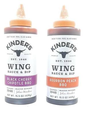 Kinder's Marinades, BBQ, Dipping & Wing Sauces - 2 bottles (Black Cherry Chipotle & Bourbon Peach Wing)