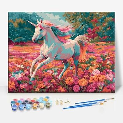 Aeontinity Boho Unicorn Fantasy Framed Canvas DIY Paint by Numbers Kit Bar Cafe Cave Home Room Wall Bathroom Porch Patio Decor Gift, 16 x 12 Inch