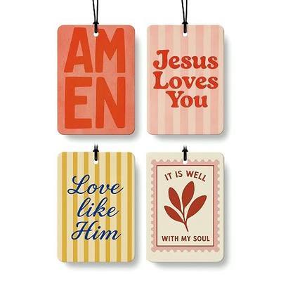Christian Car Air Freshener 4 Pcs Coconut Scented, Inspirational Christian Car Accessories Mirror Decor for Women, Religious Bible Verse Hanging Air Freshener for Cars Closet Drawer Books