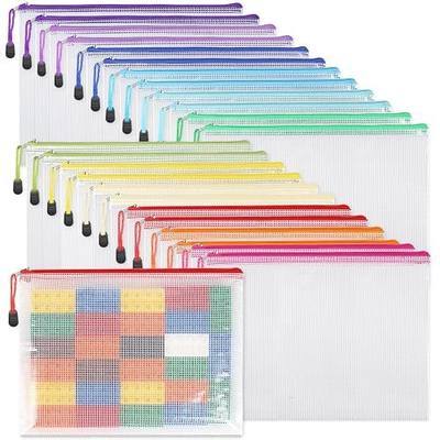 EOOUT 24pcs Mesh Zipper Pouch Bags A4 Document Bag, 13.5x9 Inches, Plastic Zip File Folders, Puzzles, Board Game Storage for Organizing Office Home