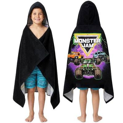 Get Trend Monster Jam Bath Towels with Hood for Boys, 49”x30”, Monster Truck Absorbent Cotton Hooded Beach Towel Wrap, Poncho for Swimming Pool Travel for Boys