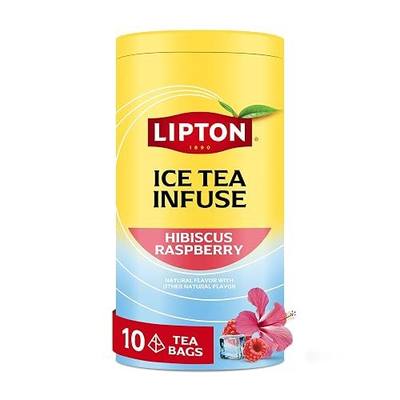 Lipton Ice Tea Infuse Hibiscus Raspberry Cold Brew Tea Bags 10-Count - Brews in Cold Water in Just 5 Minutes for 16 oz Water Bottles - Real Fruit Pieces and Herbals with 5-10 Calories