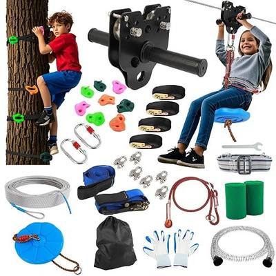 Zipline for Backyard Kids and Adults: 200FT Zip line Kits | Up to 400 LBS|Quick Tighten|Thickened Seat|Updated Removable Design Trolley
