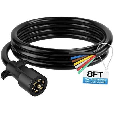 Deluwire 8FT 7 Pin Trailer Plug, Heavy Duty Trailer Wiring Harness | 7 Way Trailer Cord with Double Prongs Connector for Trailers, RVs, Campers