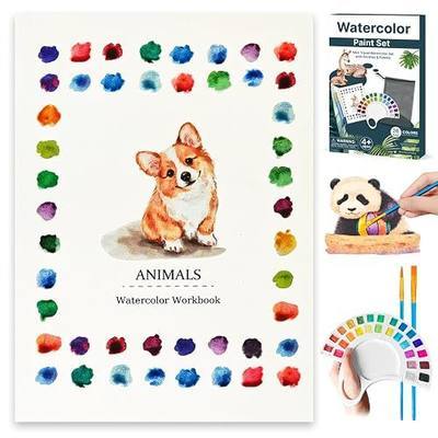 Watercolor Workbook, Water Coloring Book with 13 Pages 300GSM Paper, 26 Colors Watercolor Paint Set with Brush & Storage Bag, Beginner-Friendly Coloring Book for Adults,Animal Theme