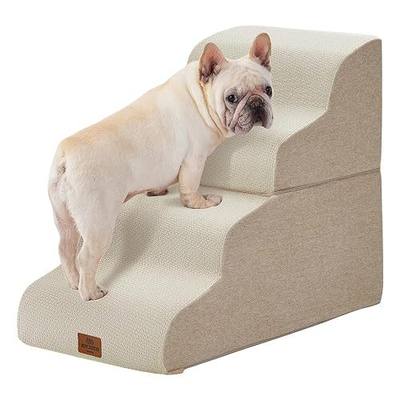 Joydeco Dog Stairs for Bed 22.8" H, 4-Step Pet Steps for Small Dogs and Cats, Dog Steps for High Bed, Non-Slip Balanced Ramp Indoor Pet Stairs, Beige