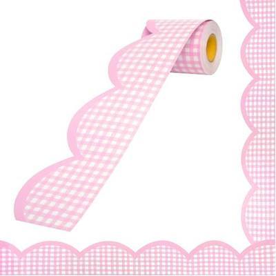 Pink Borders for Bulletin Board Decoration, Spring Plaid Checkerboard Scalloped Bulletin Board Boarders for Back to School Baby Shower Holiday School Office Chalkboard Whiteboard Poster Wall Decor