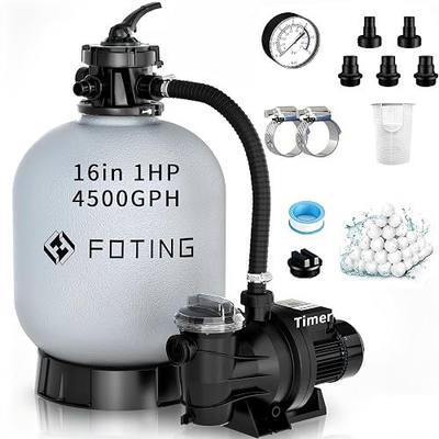 FOTING 2026New Sand Filter Pump with Timer for Above Ground Pool, Pool Pumps Above Ground with 6-Way Valve, Pool Sand Filter for Efficient Circulation & Filtration, 16in