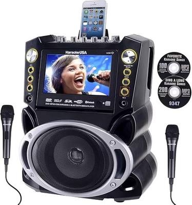 Karaoke Machine with Lyrics Display 7" Screen. CD+G, DVD, MP3+G, MP3, CD & USB. Wireless Bluetooth Speaker. Includes 2 Wired Microphones and 2 Bonus Karaoke Discs by Karaoke USA