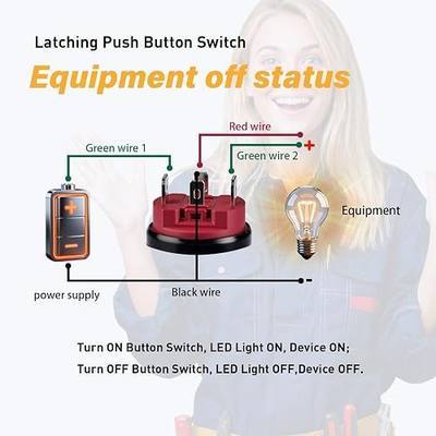 15Amp Latching Push Botton Switch 2PCS,22mm(0.866”)12V-24V Black Shell AC/DC IP67 Waterproof With Blue LED Angel Eye Light On and Off With Wire Socket.
