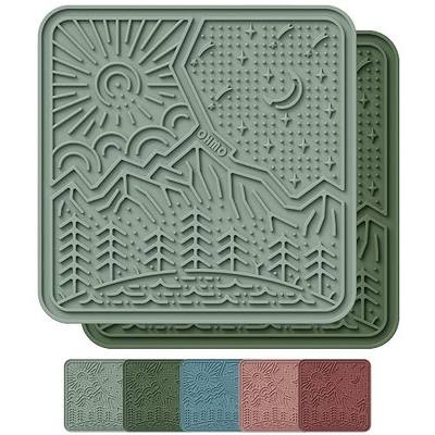 OHMO Lick Mat for Dogs and Cats Large(2 Pack) Nature Design Easy to Clean Pet Slow Feeder with Suction Cups, for Anxiety Relief and Boredom Reduction(Olive+Sage Green)
