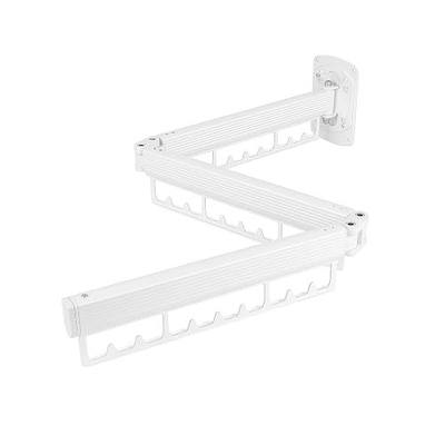 Clothes Drying Rack Wall Mounted,Collapsible & Retractable Laundry Hanging Rack, Space-Saving Indoor Outdoor Clothes Rack for Laundry Balcony Bedroom Bath Room (White)