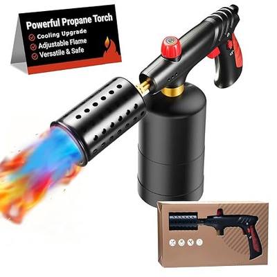 Propane Torch, Cooking Blow Torch Gun with Safety Lock, Charcoal Lighter, Flame Thrower, Kitchen Food Torch Head for Grill, Sous Vide, BBQ, Peach Wood (Tank Not Included)
