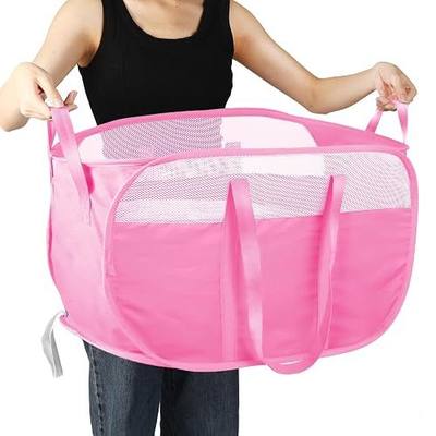 Collapsible Laundry Baskets, Tear Proof Pop Up Laundry Hamper with Dual Handles, Durable Foldable Laundry Basket, Easy to Carry Laundry Hamper for Home, Laundry Room, Bedroom, Dorm, Travel Pink