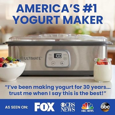 Ultimate Probiotic Yogurt Maker with Adjustable Time & Temperature Control, Make Trillions of Probiotics for Better Gut Health, Two 1-Quart Containers for Larger Batches, UNLIMITED LIFETIME WARRANTY