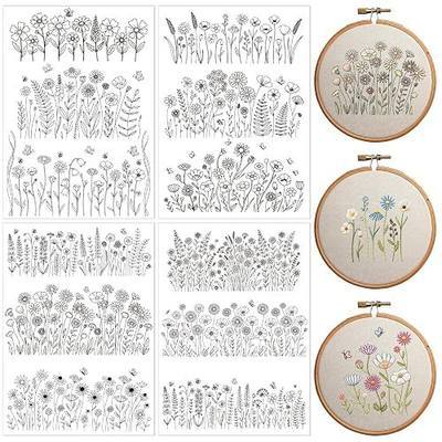 Floral Water Soluble Embroidery Patterns, 4 Sheets Stick and Stitch Embroidery Papers Wash Away, Pre-Printed Flower Designs Transfer Paper Customized Gifts for Hand Sewing Lovers Beginners