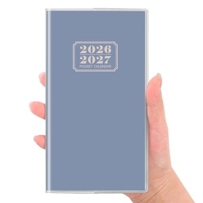 SKYDUE Pocket Calendar 2026-2027, Monthly Planner Jan 2026- Dec 2027 for Purse, 6.7" x 3.7" 2 Year Small Pocket Planner, Compact Design with Plastic Sleeve Blue
