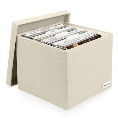 Decorative Photo Storage Box, Beige, 8x10 inch | Linen, Photo Organizer, Holds Up to 800 Photos