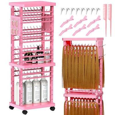 Braiding Rack with Tools, 2-Sided Hair Rack Braid Stand with Wheels, 220 Pegs Standing Hair Separator Divider Extension Holder Hanger Perm Accessories for Salon Home