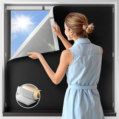 NIGHTON 100% Blackout Window Cover 15''W x 42'' L, No Drill Black Out Blinds with Upgraded Hook and Loop Tape, Portale Blackout Curtais for Bedroom/Bayb Nursey/Travel/RV - (1 Panel Black)