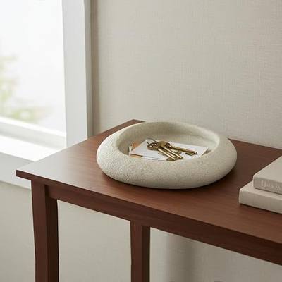 Large Decorative Bowl decor, Decorative Bowls for Modern Home Decor,Stylish Key Bowl for Entry Table,Decorative Fruit Bowls for Kitchen Counter (12.4" Light Gray)