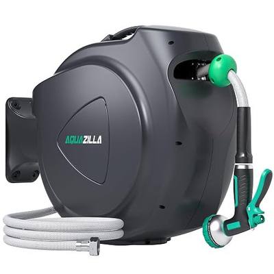 Retractable Garden Hose Reel - 5/8 in x 100 ft Automatic Wall Mount Heavy Duty Automatic Water Hose Reel with 9 Patterns Nozzle, Kink-Resistant Hose, 180° Swivel, Auto-Lock for Outdoor Watering