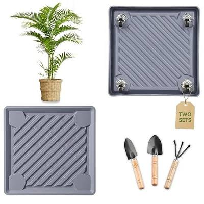 10" SquarePlant Caddy Beige with Hidden Wheels & Garden Tools Set | 2-Pack 200 LBS Heavy Duty Plant Caddy with 360° Silent Wheels for Large Planters & Heavy Items Indoors/Outdoors