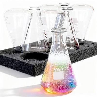 JOLABEAR 8-Pack 500ml Erlenmeyer Flasks – Lab-Grade 3.3 Borosilicate Glass Conical Beaker, Narrow Mouth Laboratory Chemistry Flask for Science, Brewing, School, Yeast Starter – EPE Foam Pack