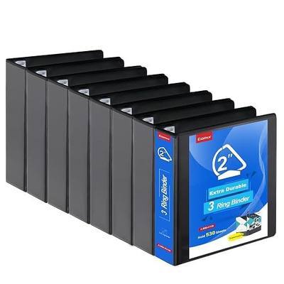COMIX Heavy Duty Slant-D Ring View Binder, 2 inch 3 Ring Binders, Hold 500 Sheets of 8.5" x 11" Paper, 8 Pack (Black)