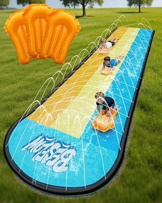 Slip and Water Slip,Water Slide for Kids Backyard 17ft*3 Lane Color-Block,Surrounding Sprinkler Summer Toys for Kids Outdoor with 3 Bodyboards