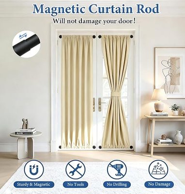 2 Pack Magnetic Curtain Rod for Door, 18-30 Inch Magnetic Curtain Rod for Metal Doors, 1/2" Diameter, Multi-use Magnetic Door Curtain Rods, Strong Magnetism Easy Install No Tools, Black
