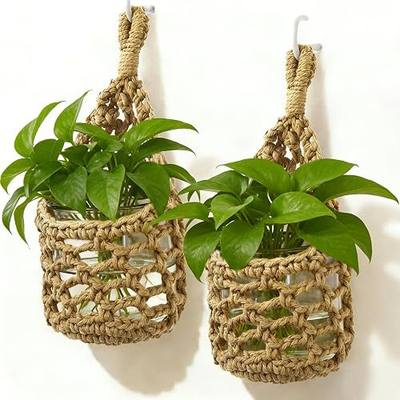 Macrame Wall Plant Hanger, Small Hanging Planter Basket Holder, Wall Planters for Indoor Plants, for Up to 4 Inch Pot (Brown, 4-Inch)