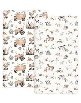 Pack and Play Sheets 2 Pack, Fitted Jersey Knit Mini Crib Sheets for Baby Boys and Girls, Compatible with Graco Pack N Play and Mini Crib Mattress (Little Farm, Pack N Play/Mini Crib Sheets)