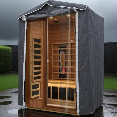 Protective Cover for 2-Person Outdoor Sauna, 3-Layer Oxford Cloth, Hook & Loop Roll-Up Door, Temp Retention & Dustproof - (Only Fits 57.8*40.5*81.1 In & Smaller Outdoor Hillside Roof Saunas )