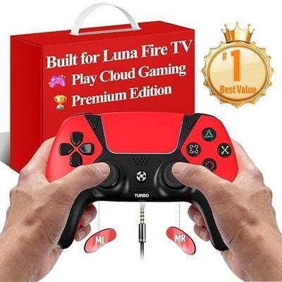 Enstixsm Replacement for Luna Controller Fire Stick TV PC Tablet,Wireless Game Control with No Drift ALPS Joysticks,2 Back Paddles Turbo,1200mAh, Great Value Controllers, Red