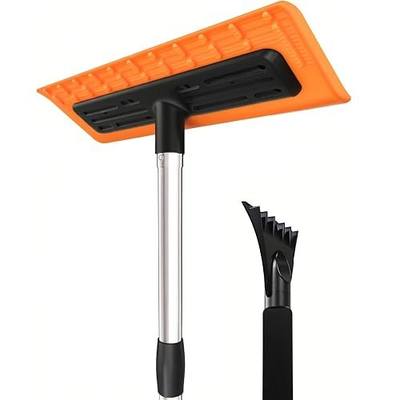 Extra Large 16" Non-Scratch Foam Head, 52" Long Handle Snow Broom with Foam Grip, Snow Brush & Ice Scraper, Winter Car Snow Remover for Car,Truck, SUV Windshields, Winter car Accessories,Orange