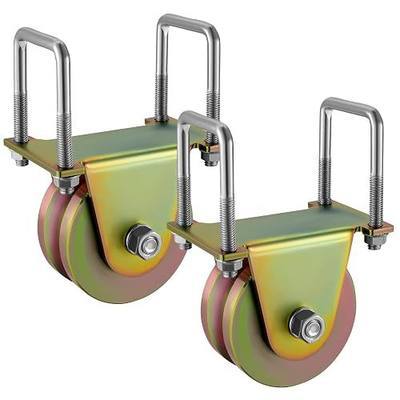 4" V Groove Sliding Gate Rollers Wheel 2 PCS U-Bracket Double Bearing | Slide Wheels 1-3/4" Width 45# Solid Steel Rope Slings 3000 Lbs Capacity for Driveway Fence & Industrial Sliding Gates