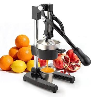 Manual Cast Iron Lemon Squeezer, Black Citrus Juicer | Detachable Cone, Free Stainless Steel Cup, Extracts Juice from Lemons, Oranges and Grapefruits, Easy to Clean
