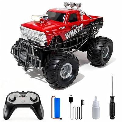 Highspeed Entry Level red rc Monster Truck with Light Spray 2.4GHz Upright 360 Rotate 4WD Monster Trucks rc Cars, 20+ KM/H Monster Trucks 70min (Max) Runtime,Back-to-School Season Toddler Toy 8-12