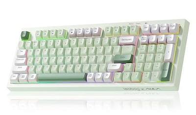 LEOBOG x Aula Green Keyboard Wireless Creamy Silent Gaming Keyboards | Quiet Computer Keyboard,2000mAh 98 Keys Membrane Creamy Keyboard with Number Pad,RGB Backlit,Tri-Mode BT/2.4GHz/USB-C Connect