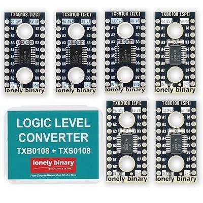 Lonely Binary 6-Pack TXB0108 TXS0108 8-Ch Logic Level Shifter for Arduino | 3x TXB0108 (SPI/push-pull) + 3x TXS0108 (I2C/open-drain); 8-ch bidirectional, auto-direction; 1.2-3.6V to 1.65-5.5V